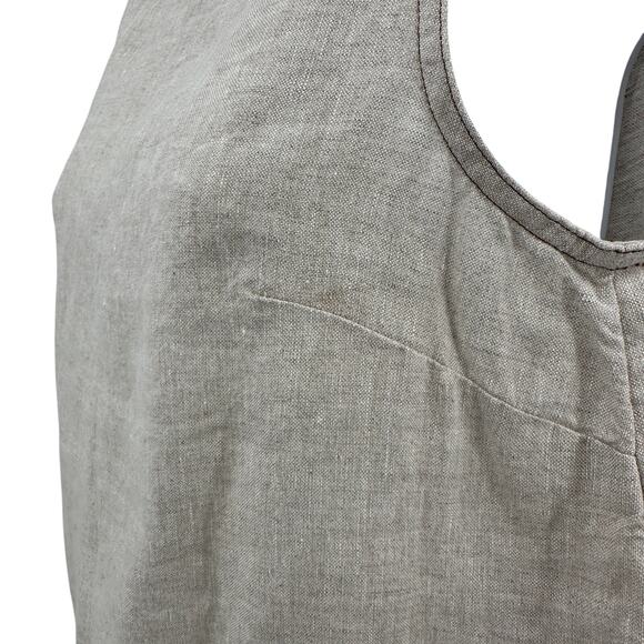 Madewell Linen Pleated Shell Top Sz XS Oat Wide Swing Hem Keyhole Back High Neck - Picture 6 of 12